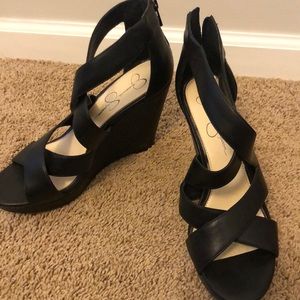 Jessica Simpson black patent wedges